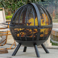 Panovue 35 Inch Wood Burning Fire Pit with BBQ Grill, Heavy Duty Fire Pits Ball for Outside with Spark Screen & Removable Ash Pan, Outdoor firepit & Fireplace for Bonfire in Garden, Yard