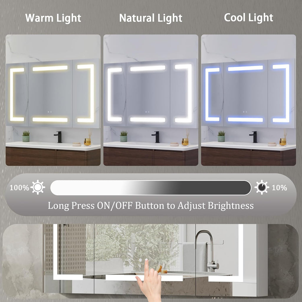 DEYGIA LED Medicine Cabinet with Mirror for Bathroom, Assembly-Free Lighted Medicine Cabinet, Defog, Stepless Dimming, 3 Colors, 2 Outlets, 2USB, Aluminum Wall Mounted Mirrored Cabinets, 40”Wx24“H