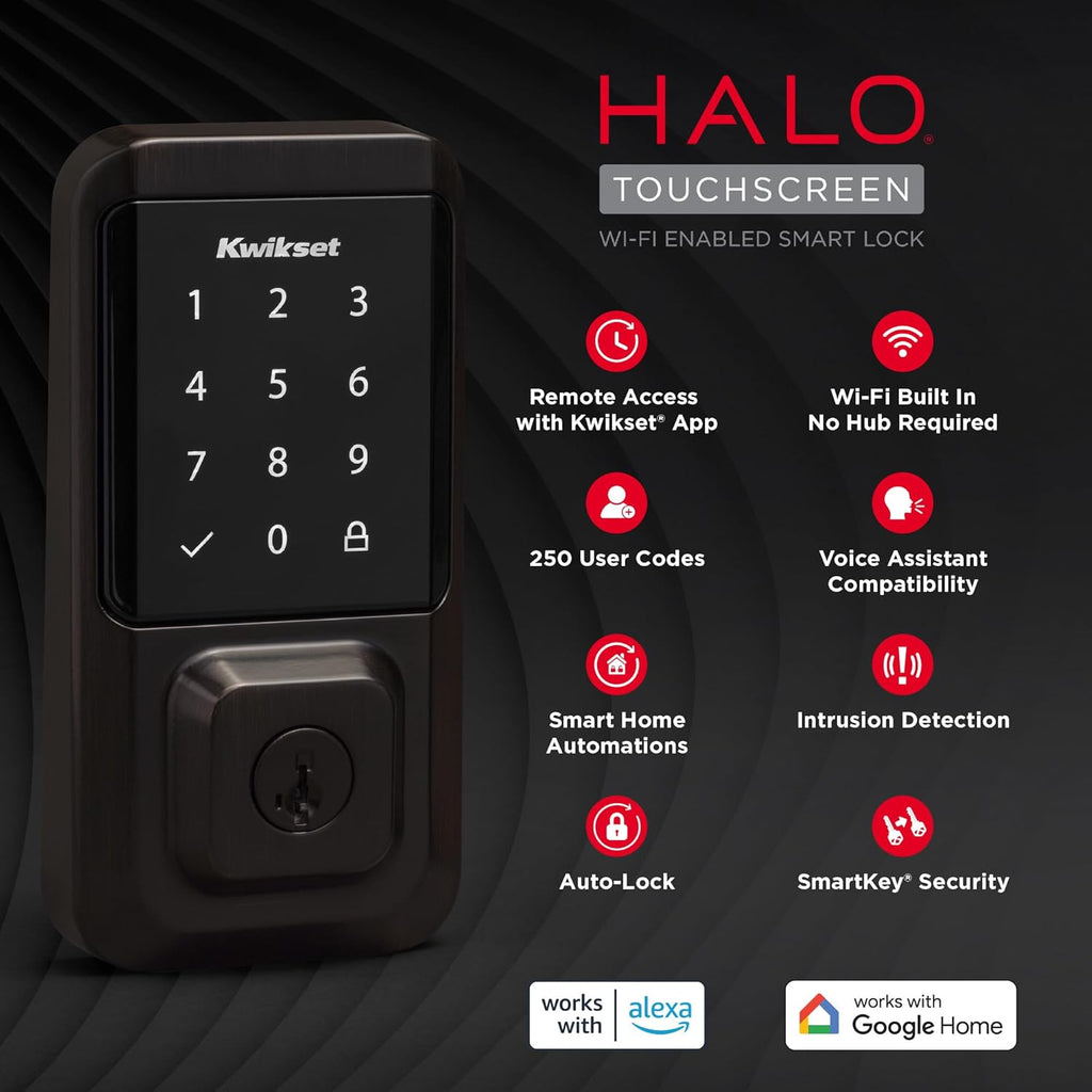Kwikset Halo Wi-Fi Smart Lock, Keyless Entry Front Door Touchscreen Deadbolt, App Control, Grade AAA Certified, Easy Install No Hub, Venetian Bronze Finish