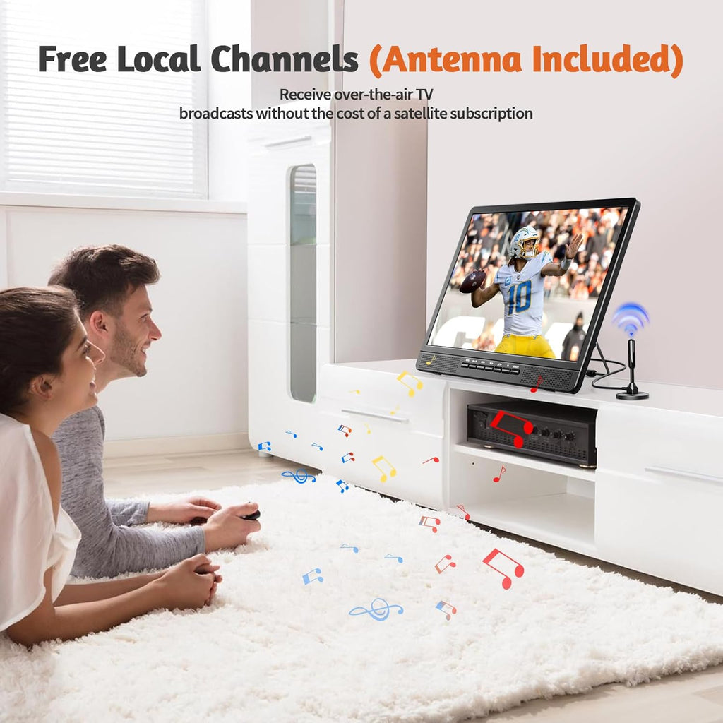 NORTHING 18.5 Inch Portable TV with Antenna, 12 Volt Small TV for Camping, Kitchen, RV, Boat, Truck, Home, Bedroom, HD 1080P Flat Screen Compact Mini TV Support USB/HDMI/AV Input