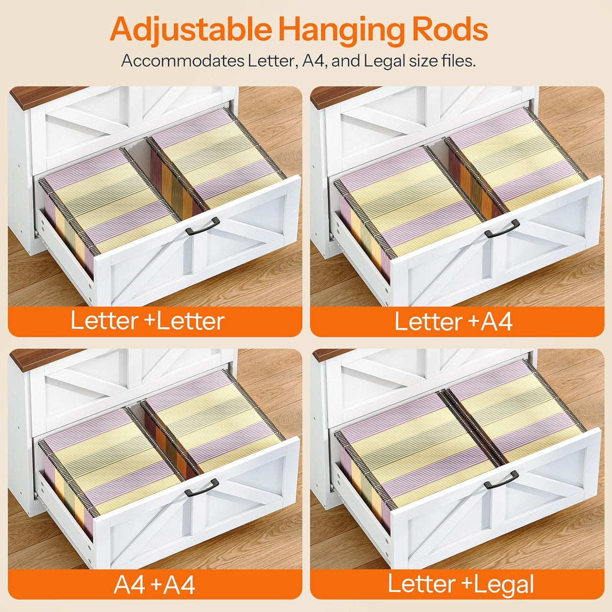 HOOBRO 2 Drawer File Cabinet, Farmhouse Lateral Filing Cabinet for Letter/A4/Legal Size, Large Wooden Office Storage Cabinet, Printer Stand for Home Office, White and Walnut WH48WJ01