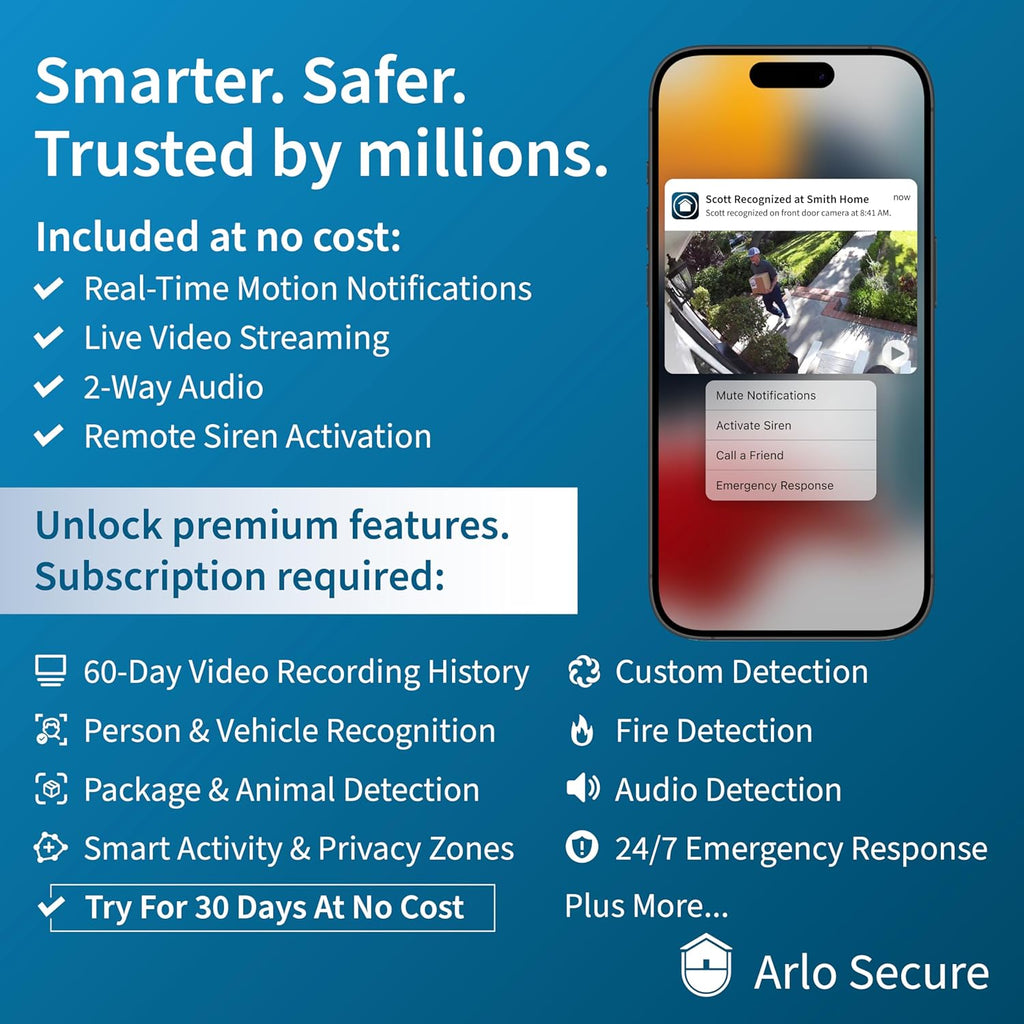 Arlo Pro 5S 2K HDR wireless outdoor security camera, color night vision, 160° FOV, rechargeable battery, weatherproof, 4-camera kit, white