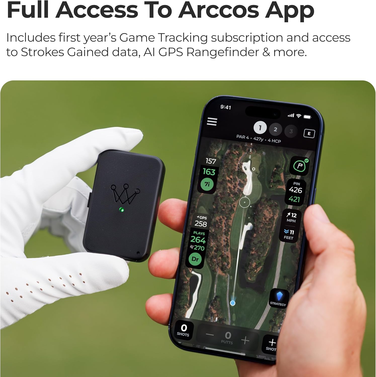 Arccos Air – Automatic Golf Game Tracking System with AI GPS Rangefinder & Strokes Gained Analytics (No Club Sensors Required, Free First Year Membership)