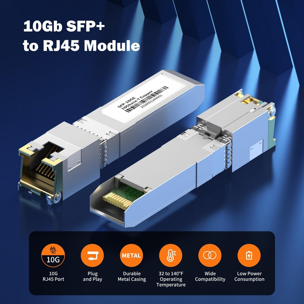 10-Pack 10Gb SFP+ to RJ-45 Module Transceiver 98Ft (30m), 10 Gigabit SFP+ Copper Ethernet CAT6a Transceivers Compatible with 5Gb/ 2.5Gb/ 1Gb, NOT Compatible with Brand HP, Dell, Aruba, H3C