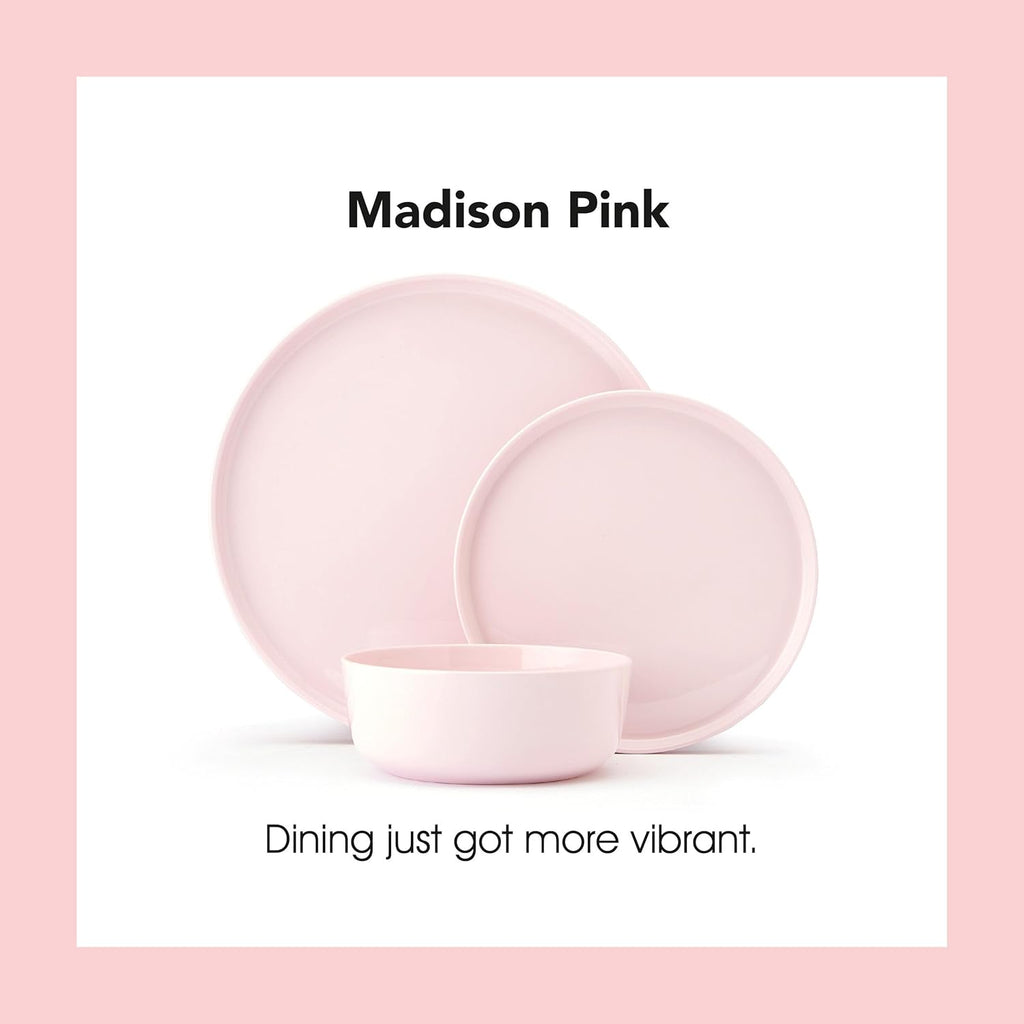 Mikasa Madison Misty Pink Bone China Dinnerware Set, 12-Piece Service for 4, Includes Dinner Plates, Salad Plates and Cereal Bowls, Dishwasher Safe