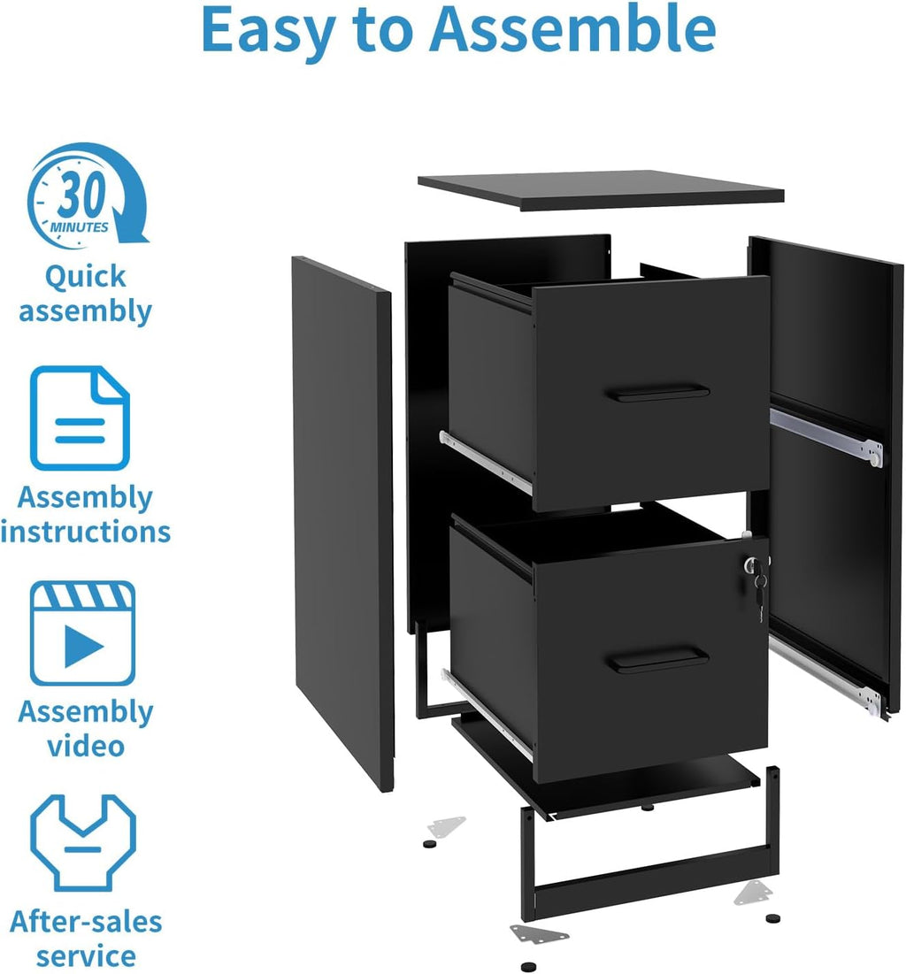 2 Drawer File Cabinet with Lock, Metal Vertical File Cabinets for Home Office, Office Furniture for Organization Hanging Legal/Letter/A4, Office File Cabinet Storage Cabinet, Require Assembly, Black
