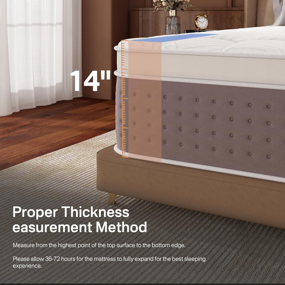 Queen Size Mattresses, 14 Inch Hybrid Queen Mattress in a Box, Cooling Gel Memory Foam Mattresses with Individual Pocket Springs, Pressure Relief, Medium Firm Feel, Edge Support, 365-Night Trial