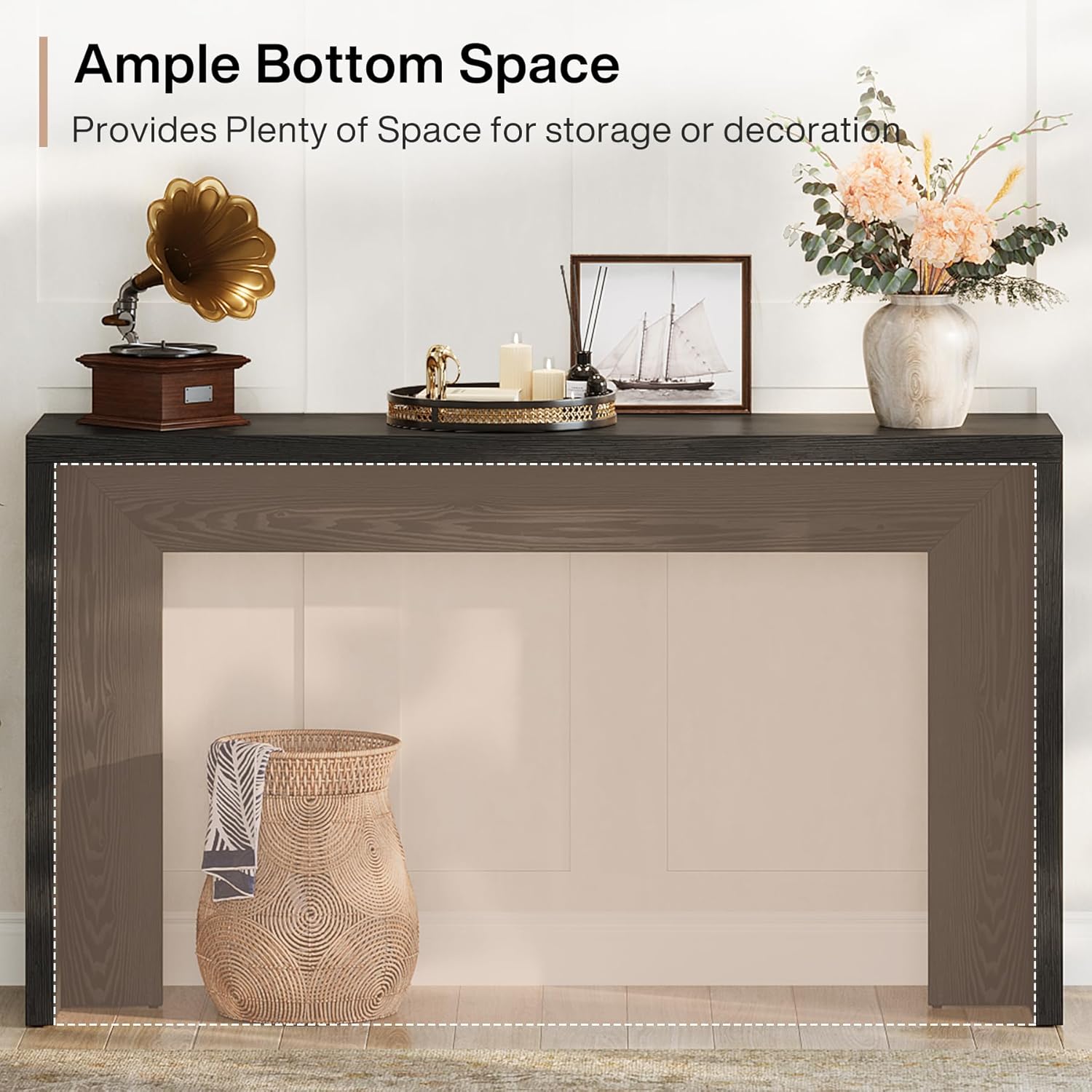 Tribesigns 55-Inch Farmhouse Console Table, Wooden Couch Table Behind Sofa with Storage, Narrow Long Entryway Hallway Table for Living Room, Entrance (Black)