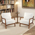 DUMOS Accent Chairs Set of 2,Mid Century Modern Chair with Arms and Waist Cushion, Reading Chairs for Adults, Lounge Chair for Living Room and Bedroom, Solid Wooden Frame, Cream