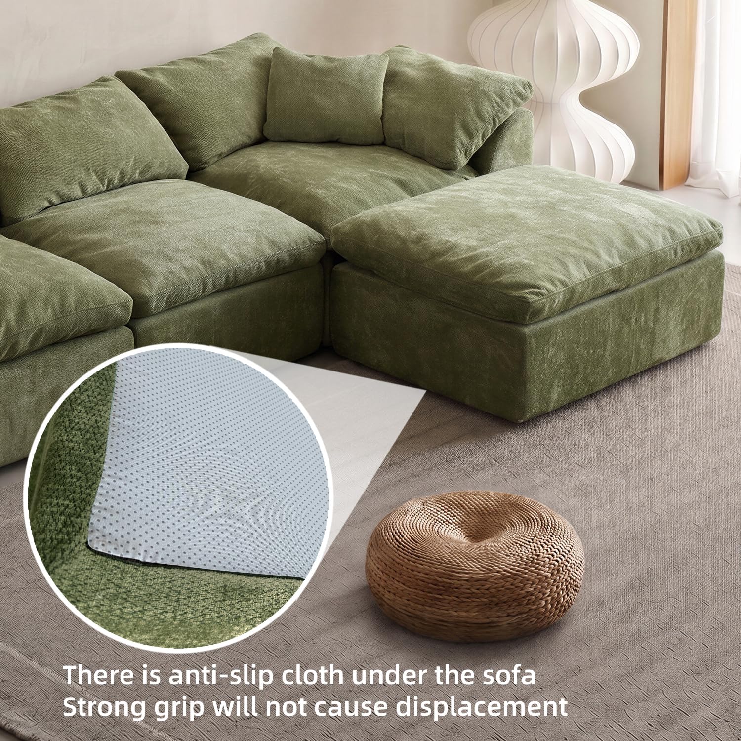 Oversized Cloud Couch Sectional Sofa for Living Room, Modular L Shaped Boneless Chenille Sofa with Chaise Lounge, Deep Seat Convertible Couch, Compressed No Assembly Floor Sofa(Green)