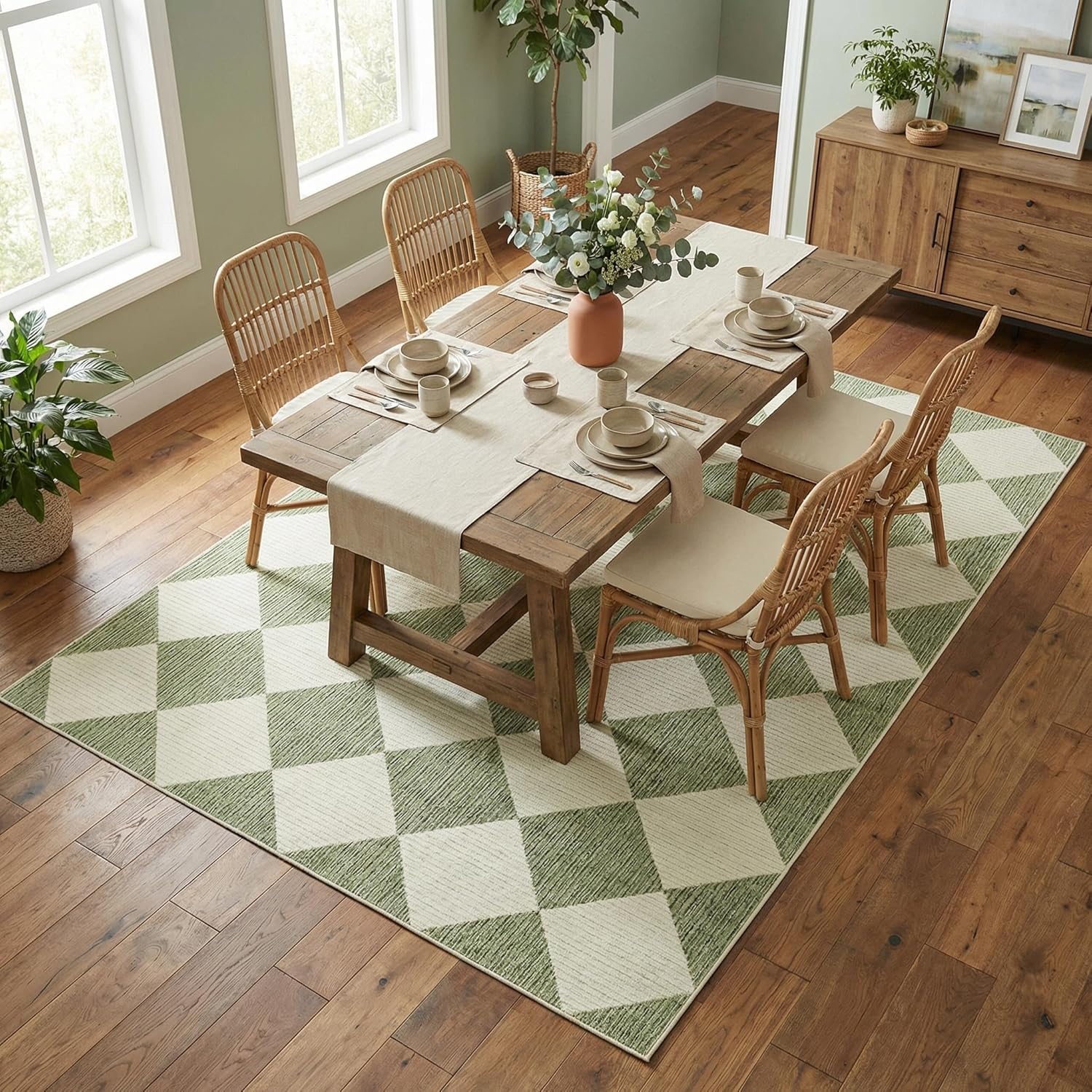 GarveeHome Sage Green Area Rugs 8x10 for Living Room, Checkered Large Washable Rug Soft Non Slip Backing Floor Mat Carpet Indoor Thin Rug for Bedroom Dining Room Playroom Nursery Home Decor