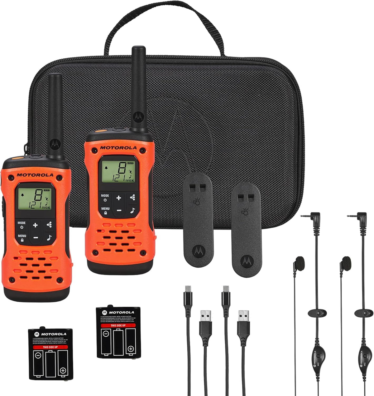Motorola Solutions, Portable FRS, T605_H2O, Talkabout, Two Way Radios Waterproof Walkie Talkie Emergency Preparedness, Rechargeable, 22 Channel, 35 Mile, Orange W/Black, 2 Pack