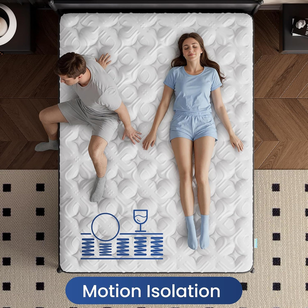 BedStory Medium Firm Queen Mattress 14 Inch, Deep Sleep Hybrid Mattresses 7-Zone Pain Relief - Extra Firm Bed in a Box - Fiberglass Free, CertiPUR-US Certified, 365-Night Trial, 10 Years Warranty