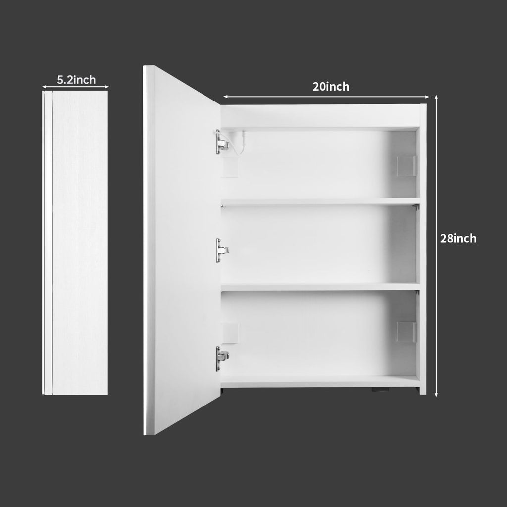 28 x20Inch LED Medicine Cabinet Mirror with Lights for Bathroom,Defogger,Stepless Dimmable, 3000K/5500K Color Temperature Wall Mounted Makeup Mirror,Adjustable Shelf (Assembly Required)