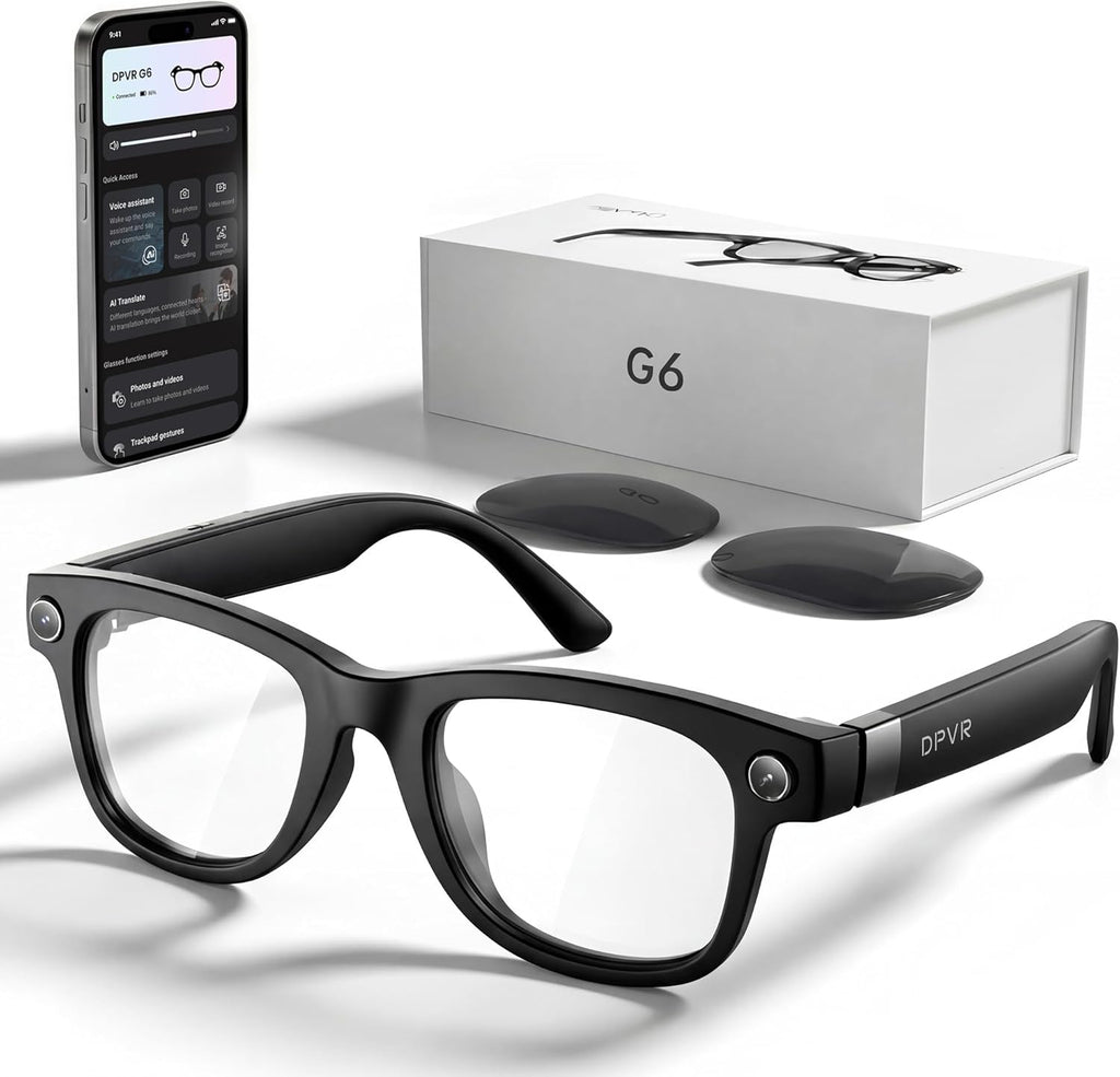 DPVR AI Smart Glasses with Camera and Bluetooth – 8MP HD Sunglasses with Camera, Video Recording Glasses, Real-Time Translation, Voice Assistant, Open-Ear Audio for Travel, Work, Music, and Daily Use