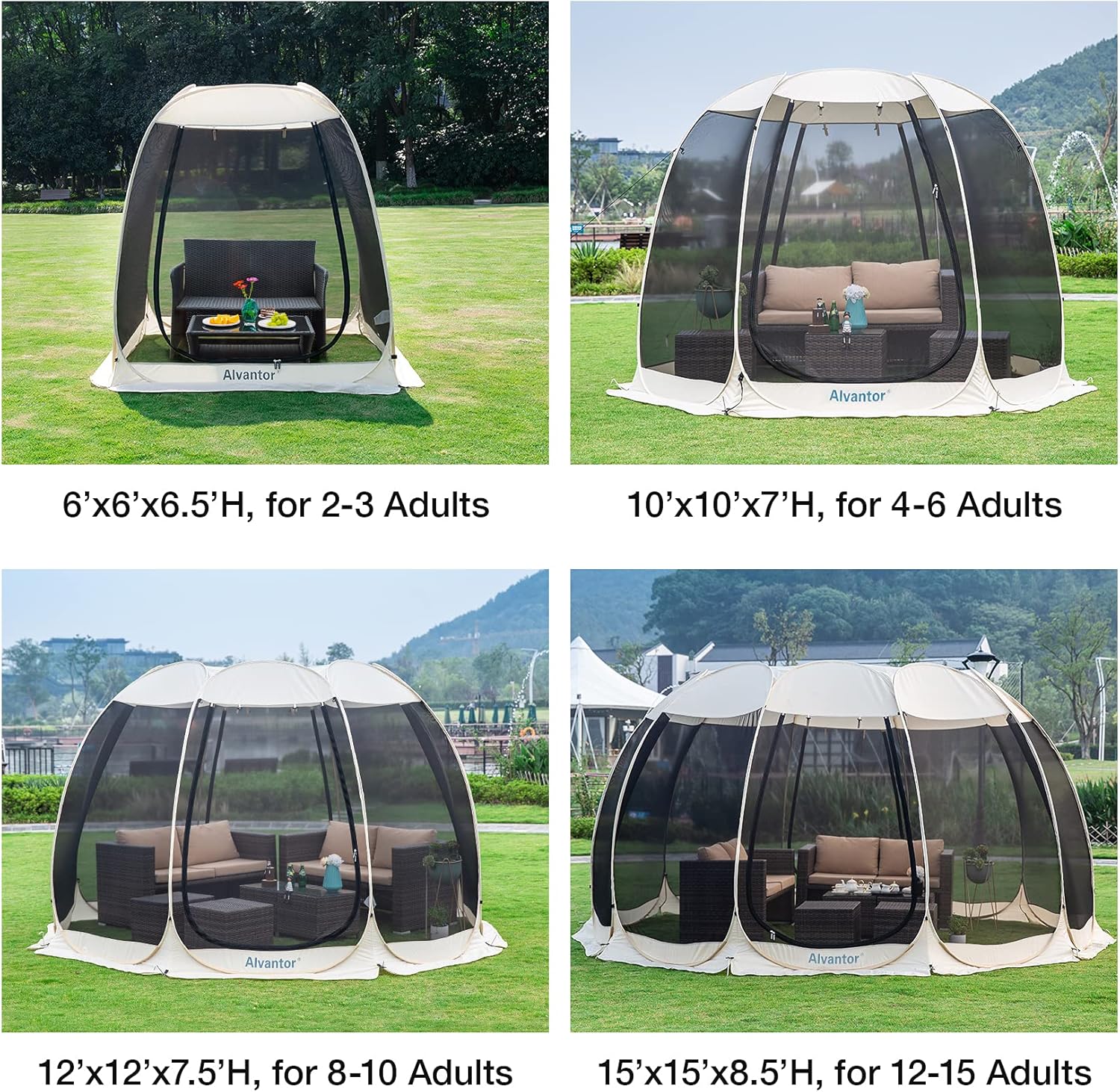 Alvantor Pop Up Screen House Tent, Instant Outdoor Gazebo with Mosquito Netting & UPF 50+ Sun Protection, Portable Canopy Shelter for Patio, Backyard, Camping (2-10 Person)