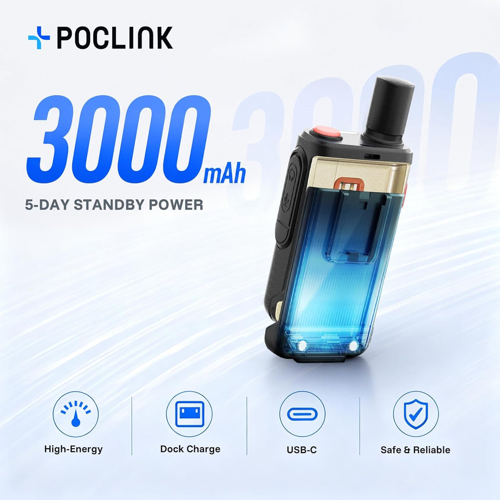 Lifetime Free Global Walkie Talkies Long Range, POC-1 Lite, 4G LTE Unlimited Range POC Two-Way Radios with Bluetooth & APP, 3000mAh Rechargeable Walkie Talkies, Support User Self-Group Creation