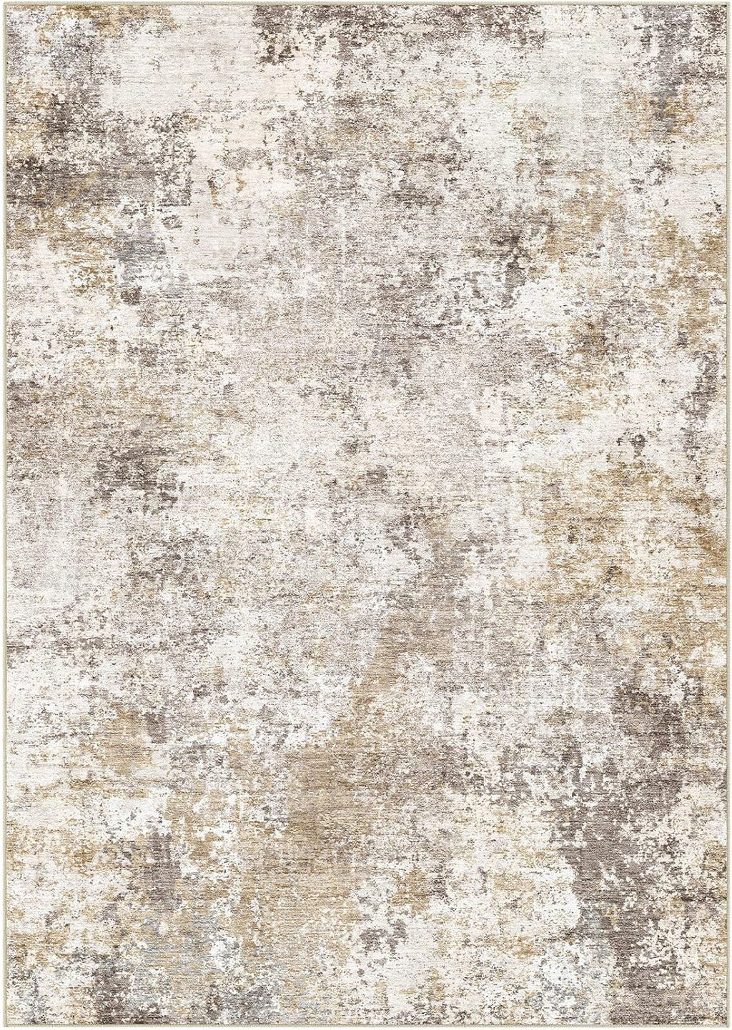 Nakagishi 10X14 Area Rugs for Living Room: Washable Modern Abstract Rug with Non-Slip Silicone Backing Low Pile Soft Carpet for Bedroom & Dining Decor Ideal for Families with Kids and Pets-Brown