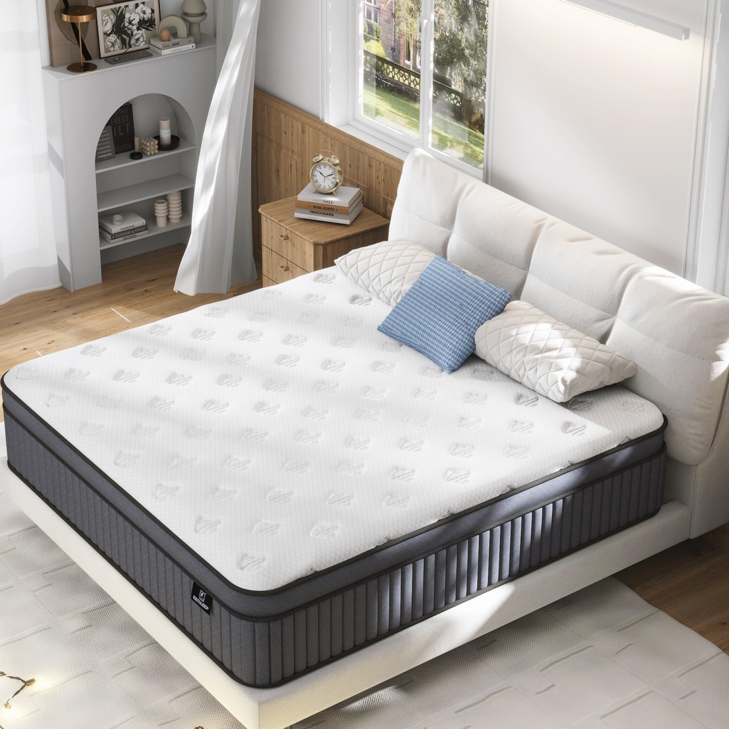 EEN EEN SLEEP 14 Inch Medium Firm King Size Mattress Upgraded King Hybrid Mattresses in A Box with Gel Memory Foam & Pocket Springs, Strong Edge Support,Pressure Relief,CertiPUR-US,365-Night Trial