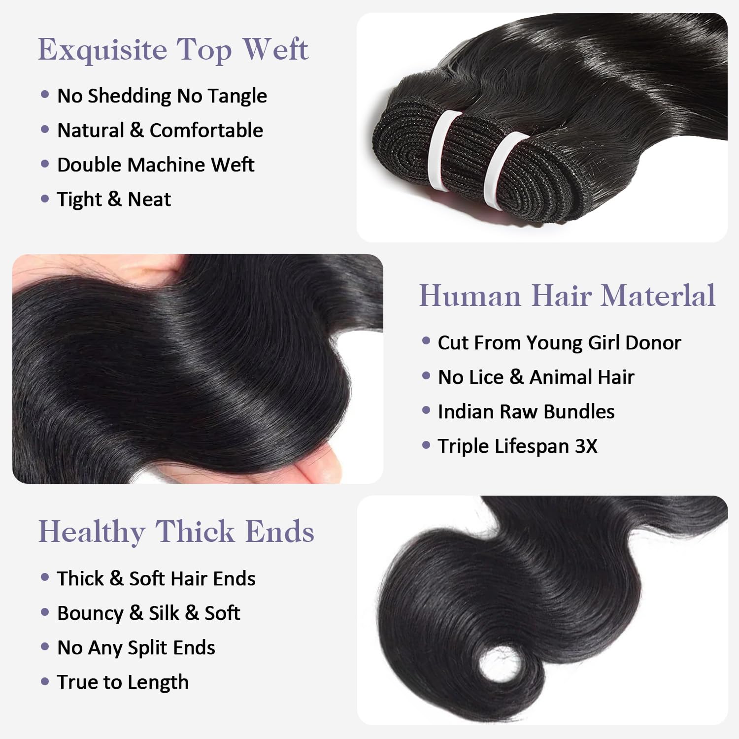Body Wave Bundles Human Hair 22 24 26 Inch 12A Raw Indian Virgin Bundles Human Hair,Sew In Quick Weave 100% Human Hair Bundles,No Tangle Shedding Triple Lifespan,Multiple Wash Keep Texture