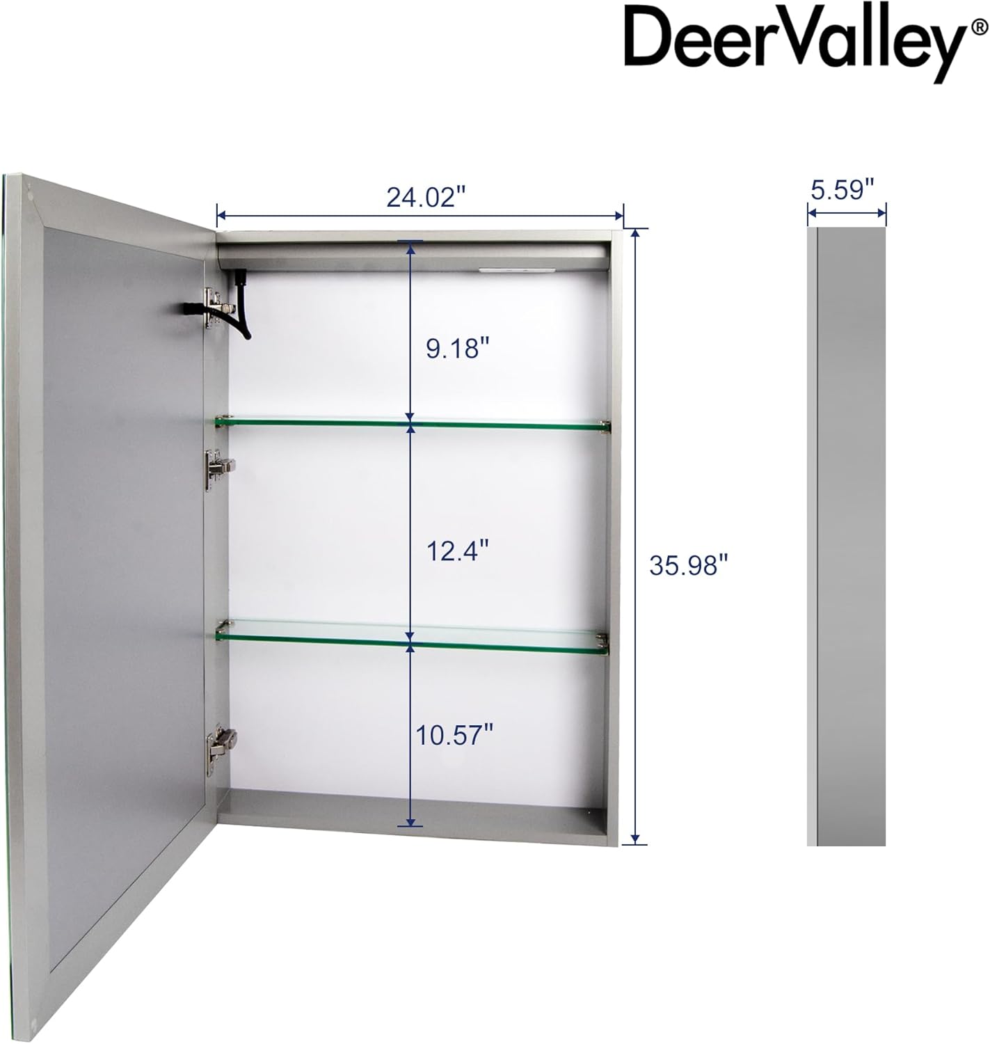 DeerValley 24" W x 36" H Led Lighted Medicine Cabinet with Mirror, Bathroom Medicine Cabinet with Defogger & 3-Color, Wall Mounted Mirrored Medicine Cabinets with Lights