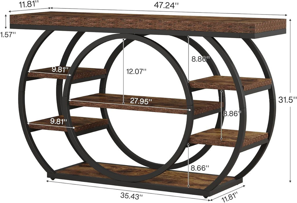 Tribesigns 47" Console Table for Living Room, 5-Tier Industrial Entryway Table with Metal Frame, Narrow Sofa Table Behind Couch Accent Tables for Entryway, Hallway, Foyer, Rustic Brown