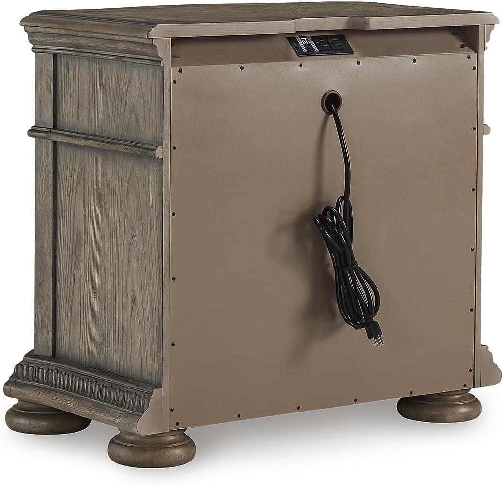 Signature Design by Ashley Ardenfield Modern 3-Drawer Nightstand with Charging Station, USB Port and Storage, Light Brown