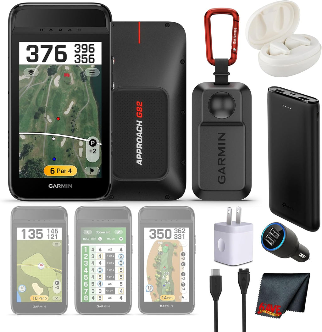 Garmin Approach G82 Launch Monitor and Premium Portable GPS Golf Handheld, 5-Inch Touchscreen, Built-in Radar, Putting Metrics, Virtual Caddie, 43000 Preloaded Courses Bundle