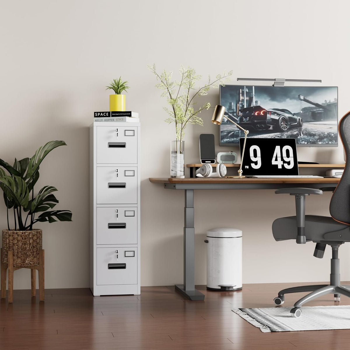 4 Drawer File Cabinet with Lock,White Metal Filing Cabinet for Home Office,Vertical Steel Storage Cabinet with Keys for Letter/A4 Size,14.96" W x 17.72" D x 55.2" H,Assembly Required
