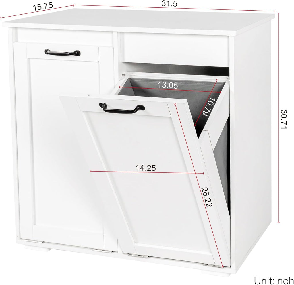 LUMISOL Double Tilt-Out Laundry Hamper Cabinet, Farmhouse Laundry Cabinet with Hidden Fabric Baskets, Wooden Bathroom Storage Cabinet with Doors for Living Room, Kitchen, White