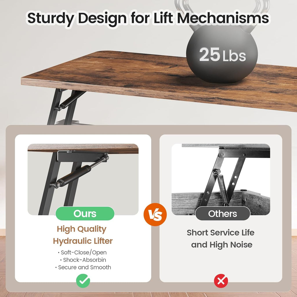 SEDETA 31.5" Lift Top Coffee Table with Storage, Square Coffee Tables for Living Room, Farmhouse Coffee Table with Large Hidden Storage Compartment and Adjustable Shelves, Black