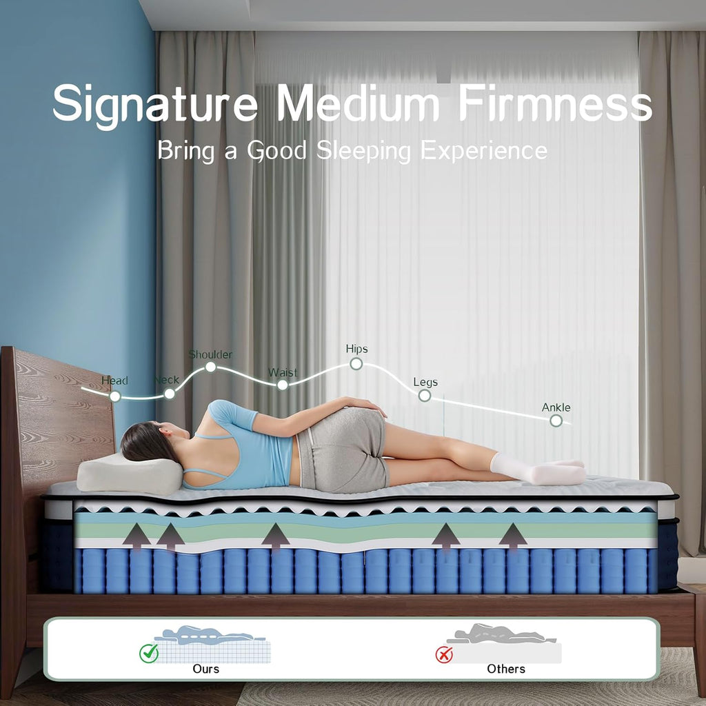 Queen Mattress, 12 Inch Hybrid Queen Size Mattress in a Box, Medium Firm, Cooling Gel Memory Foam, Individual Pocket Spring for Motion Isolation/Lumbar Support & Pressure Relief, CertiPUR-US