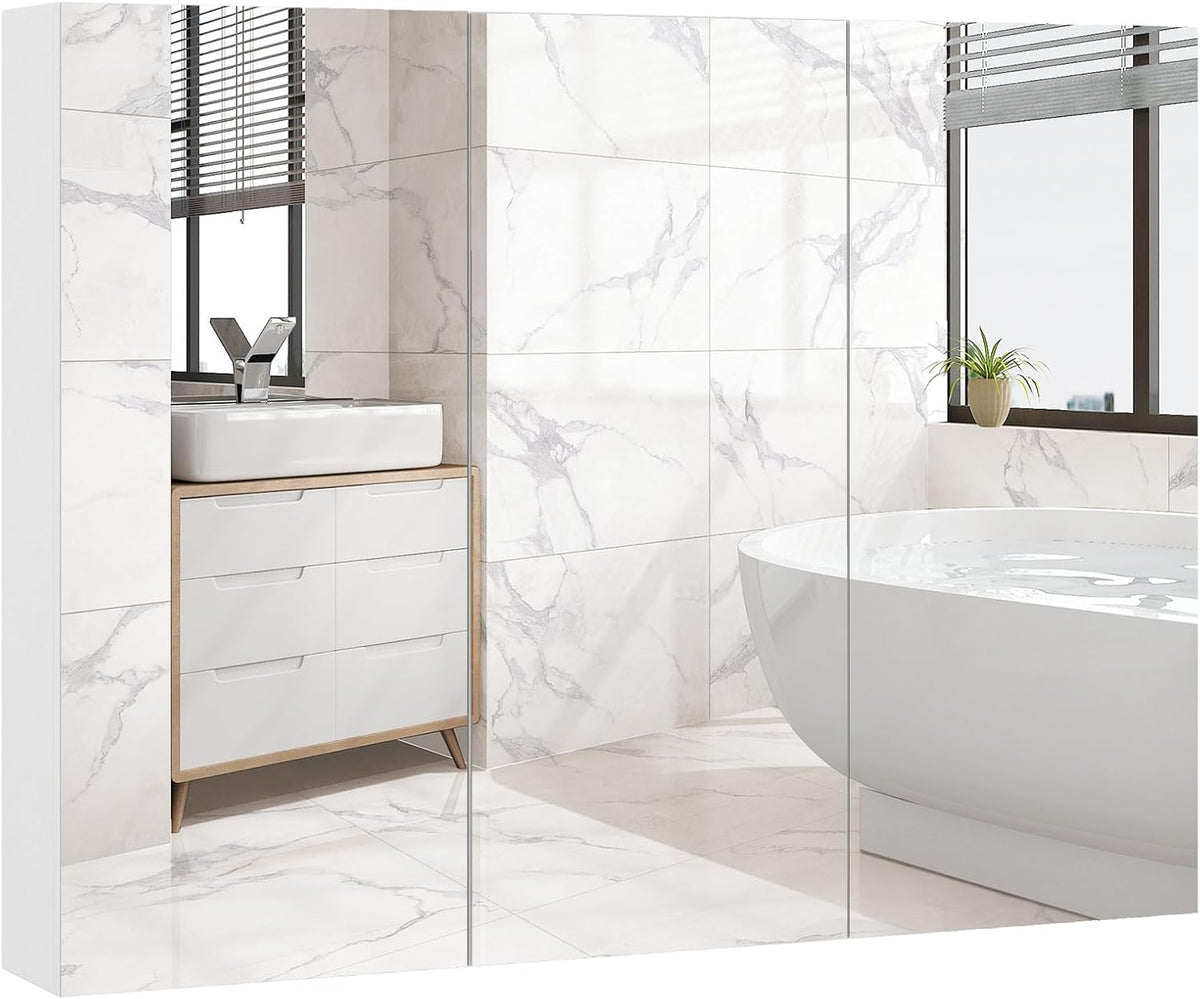 Giantex Bathroom Mirror Cabinet, Wall Mounted Medicine Cabinet with 3 Frameless Mirrored Doors & Mounting Hardware, Hanging Storage Cabinet for Recess or Surface Mount, 35.5” x 25.5”