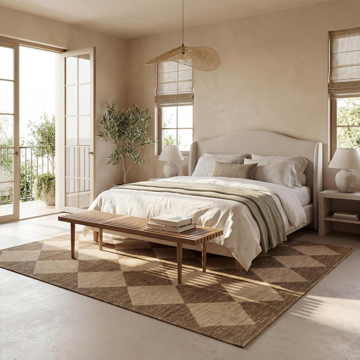 nuLOOM Outdoor Performance Collection Sabina Trellis Brown/Ivory, 8' x 10', Soft and Cozy, High Traffic, Stain Resistant, Easy Clean, Durable Area Rug for Indoor/Outdoor Patio, Deck, Porch, Garden