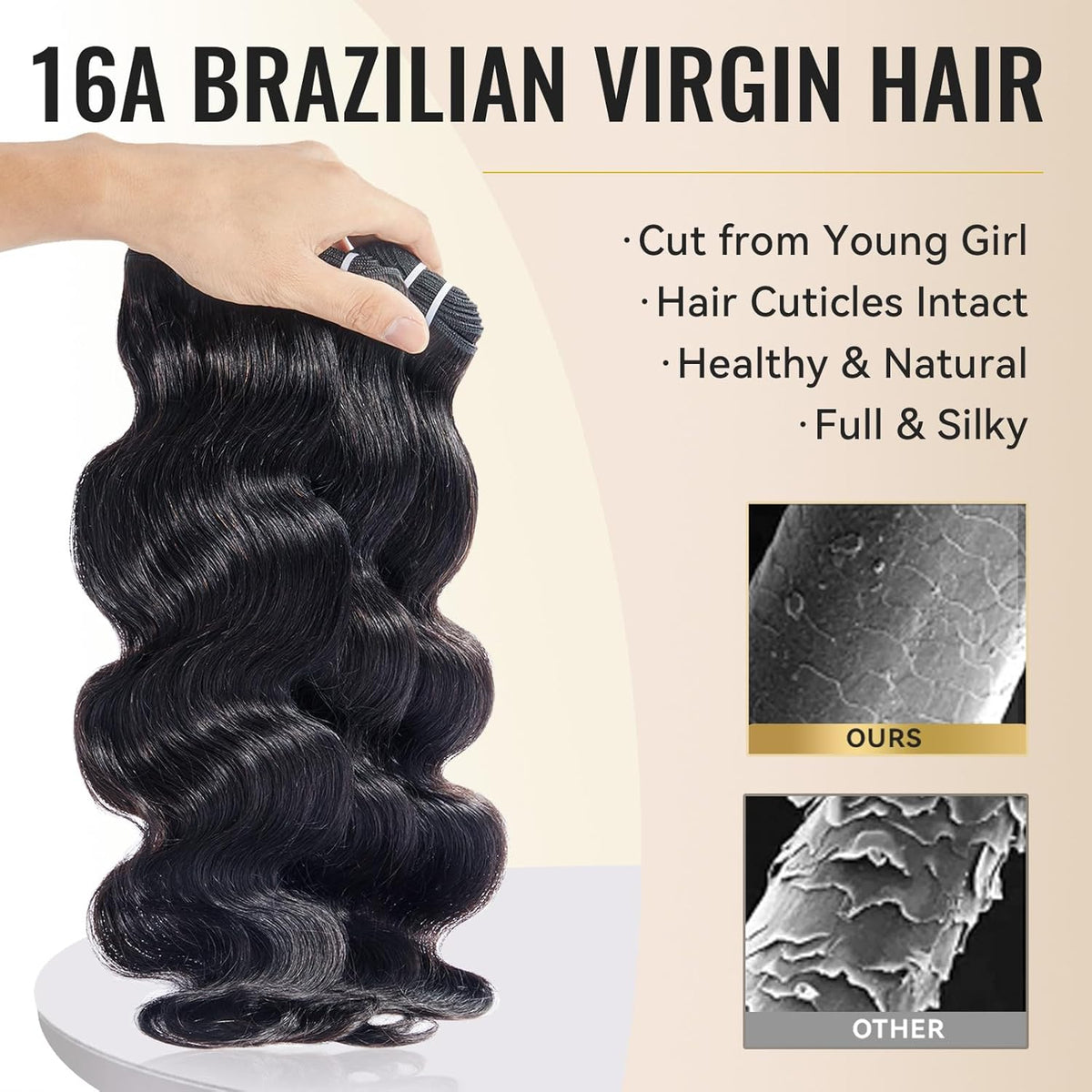 WEQUEEN Body Wave Bundles Human Hair 16A Brazilian Virgin Hair Bundles, Silky and Soft, 18 20 22 Inch Thick Weave Natural Black