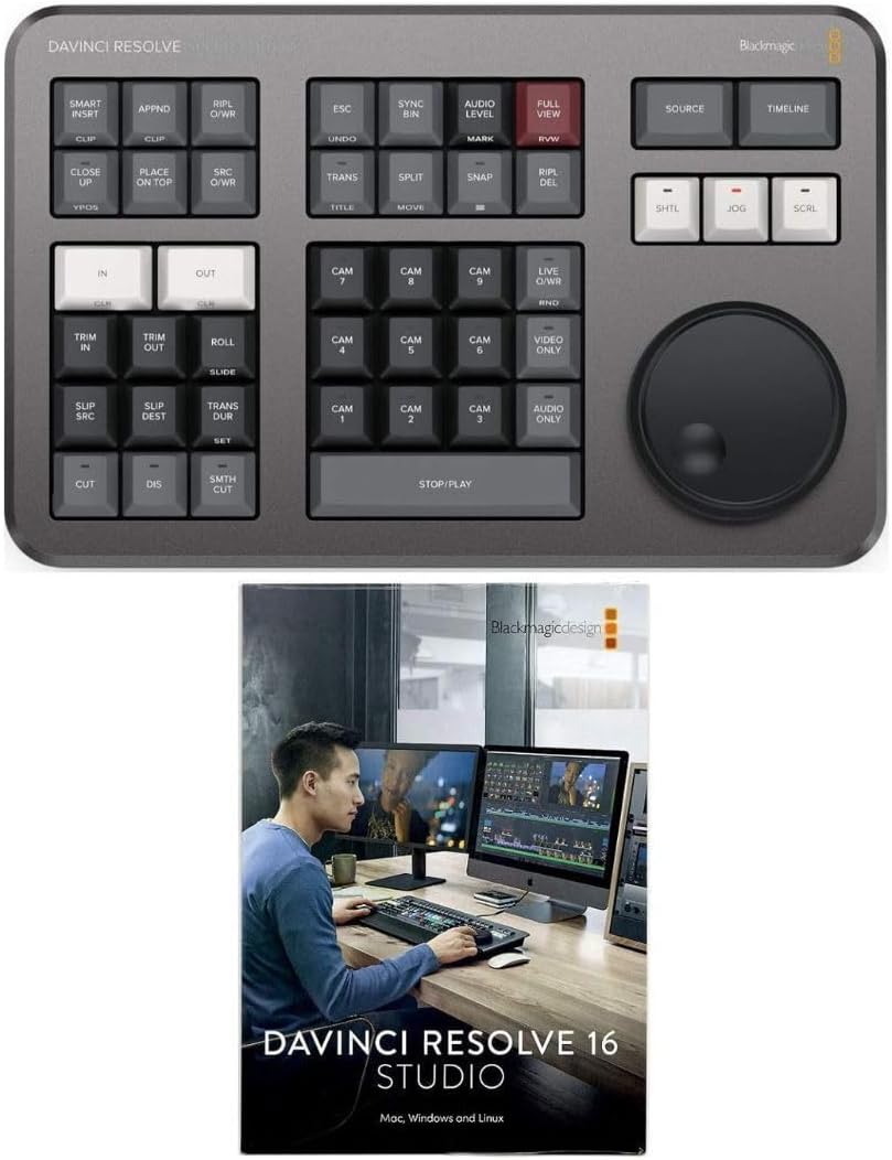 Blackmagic Design Davinci Resolve Speed Editor, Bluetooth & USB-C Editing Keyboard Bundle with Davinci Resolve Studio Activation Card