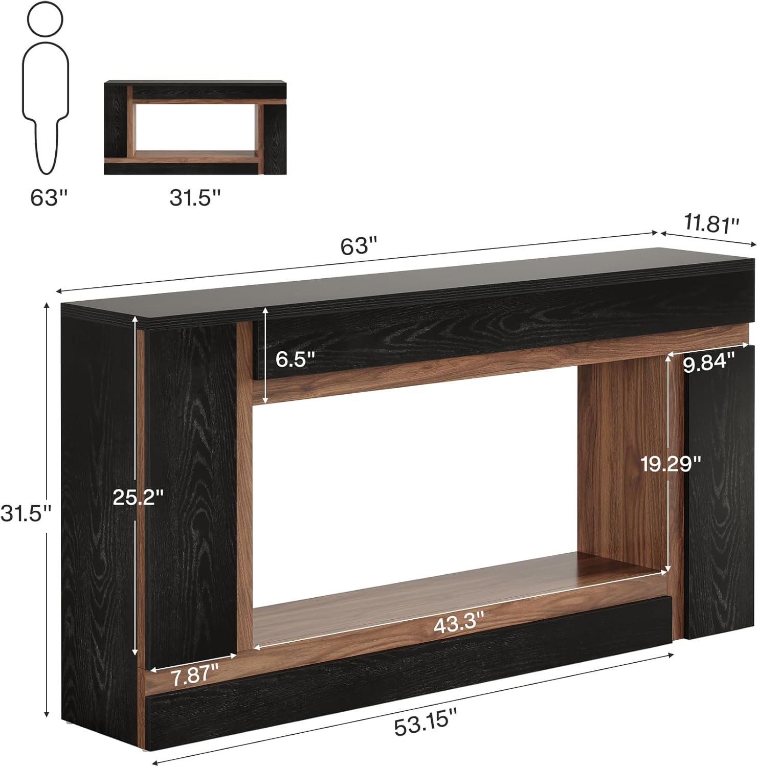 Tribesigns 63-Inch Long Console Table for Entryway, 2-Tier Narrow Wooden Rectangular Sofa Table Behind Couch for Hallway, Entrance, Foyer, Front Door, Living Room, Black & Walnut