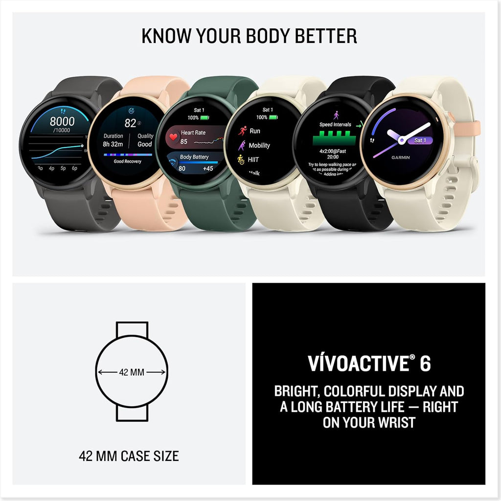 Garmin vívoactive® 6, Health and Fitness GPS Smartwatch, AMOLED Display, Up to 11 Days of Battery, Metallic Pink Dawn with Bone Band
