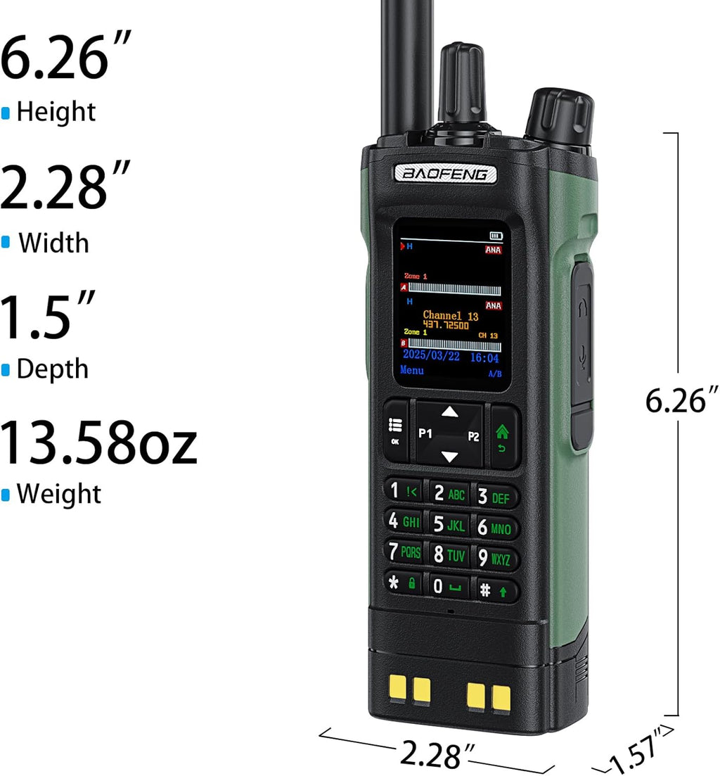 BAOFENG DM32 DMR Handheld Radio with USB-C Charging, GPS, 10W Long Range Walkie Talkie for Emergency Rescue & Outdoor Sports DM-32UV (1 Pack Green)