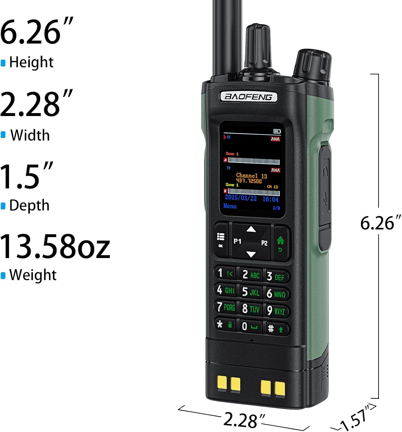 BAOFENG DM32 DMR Handheld Radio with USB-C Charging, GPS, 10W Long Range Walkie Talkie for Emergency Rescue & Outdoor Sports DM-32UV (1 Pack Green)