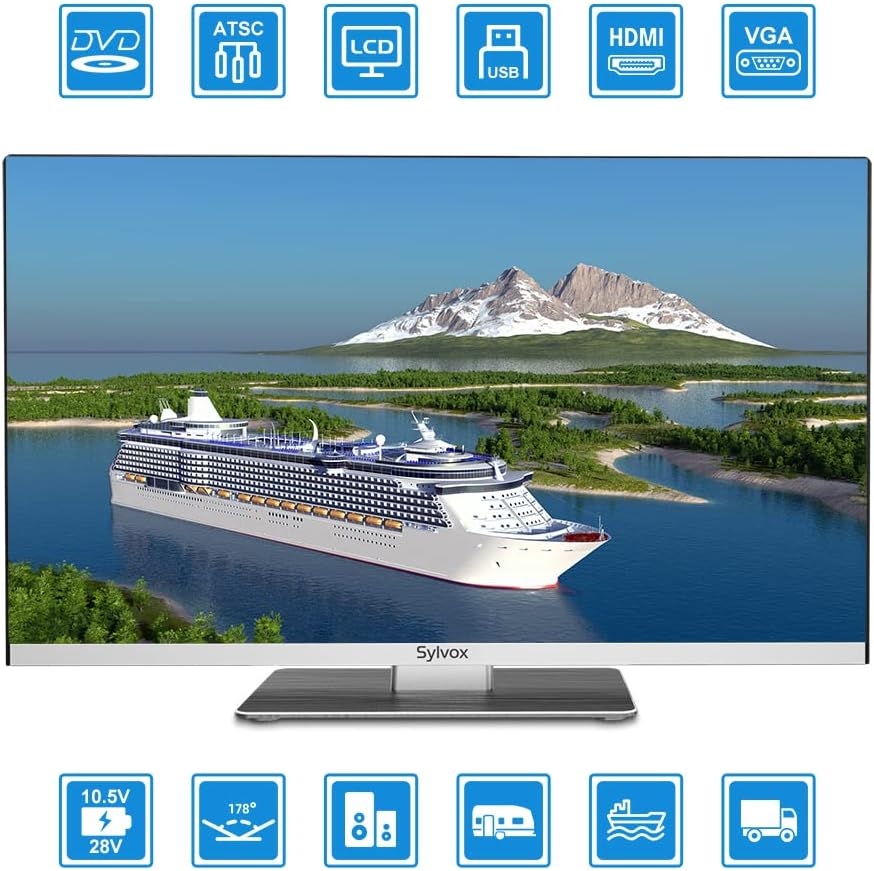 SYLVOX RV TV, 22 inches 12/24V TV for RV 1080P Full HD Smart TV, Built-in APP Store, Support WiFi Bluetooth, Small Android TV for Car Home Camper Truck Boat(Limo Series)