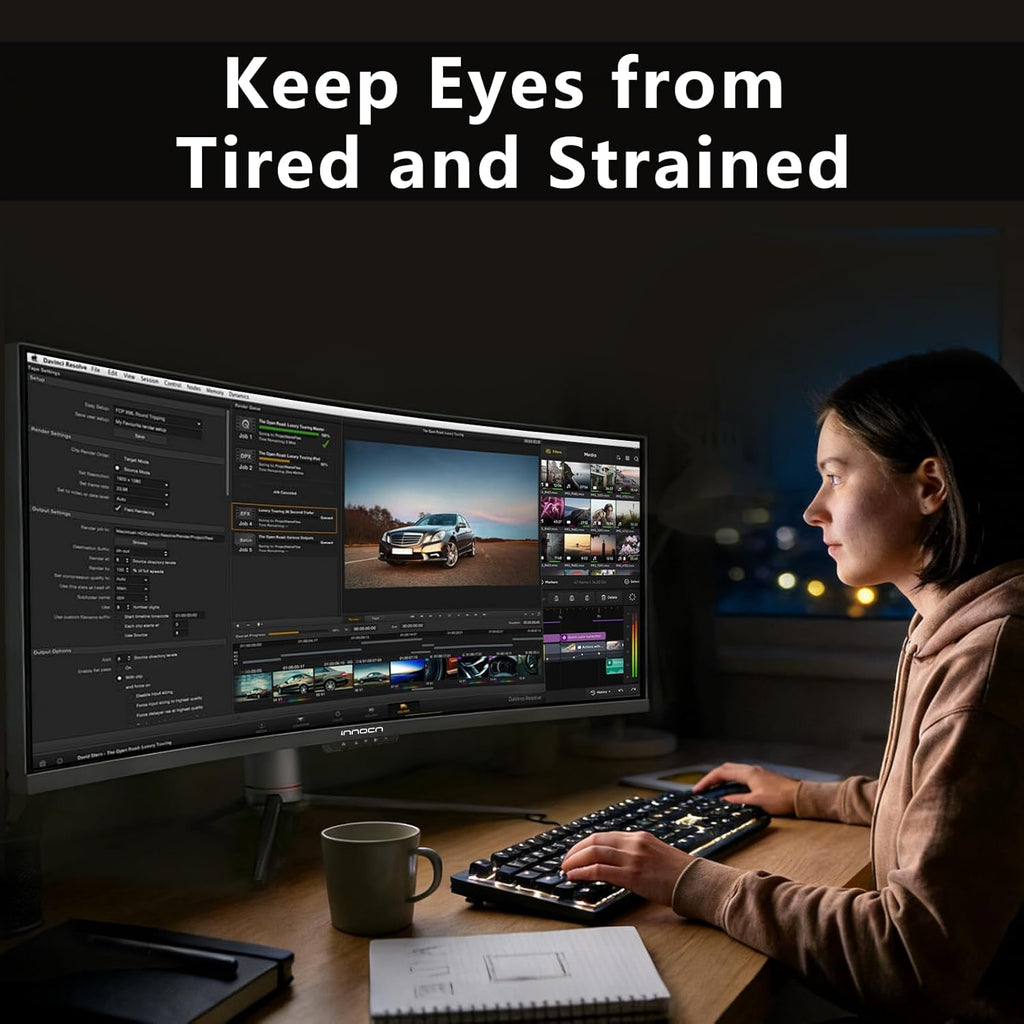 INNOCN Ultrawide 49" Curved 3840 x 1080P 144Hz 32:9 Monitor, Screen Split PIP PBP for Workflow/Gaming, R1800, 99% sRGB, HDR400, USB C, DisplayPort, HDMI, Speakers, Adjustable, Black (HDMI+DP Cable)