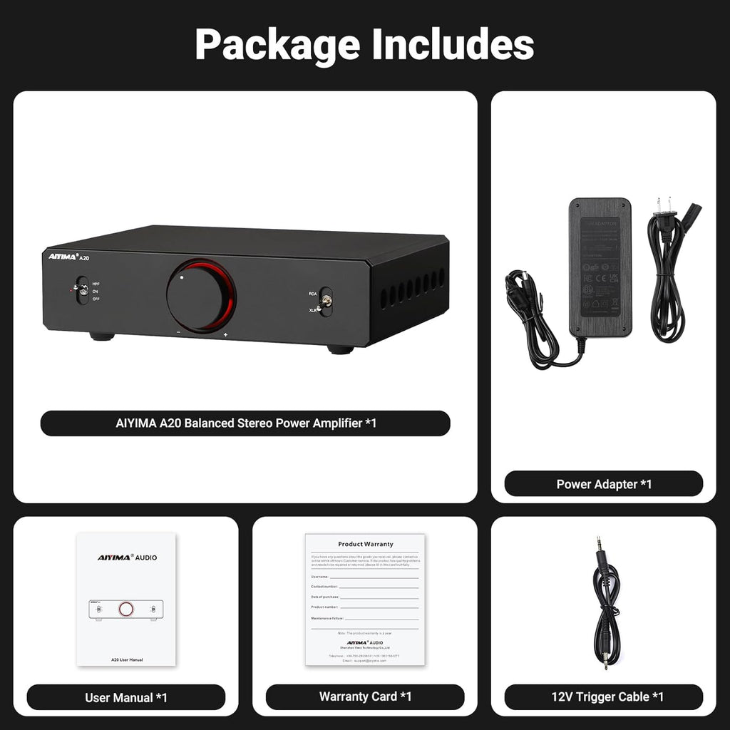 AIYIMA A20 2.1 Channel Power Amplifier,300Wx2 HiFi Fully Balanced Stereo Amp with Adjustable HPF&Sub Out,PFFB+TPA3255 Class D Amp,XLR/RCA Inputs,12V Trigger&Bypass Functions