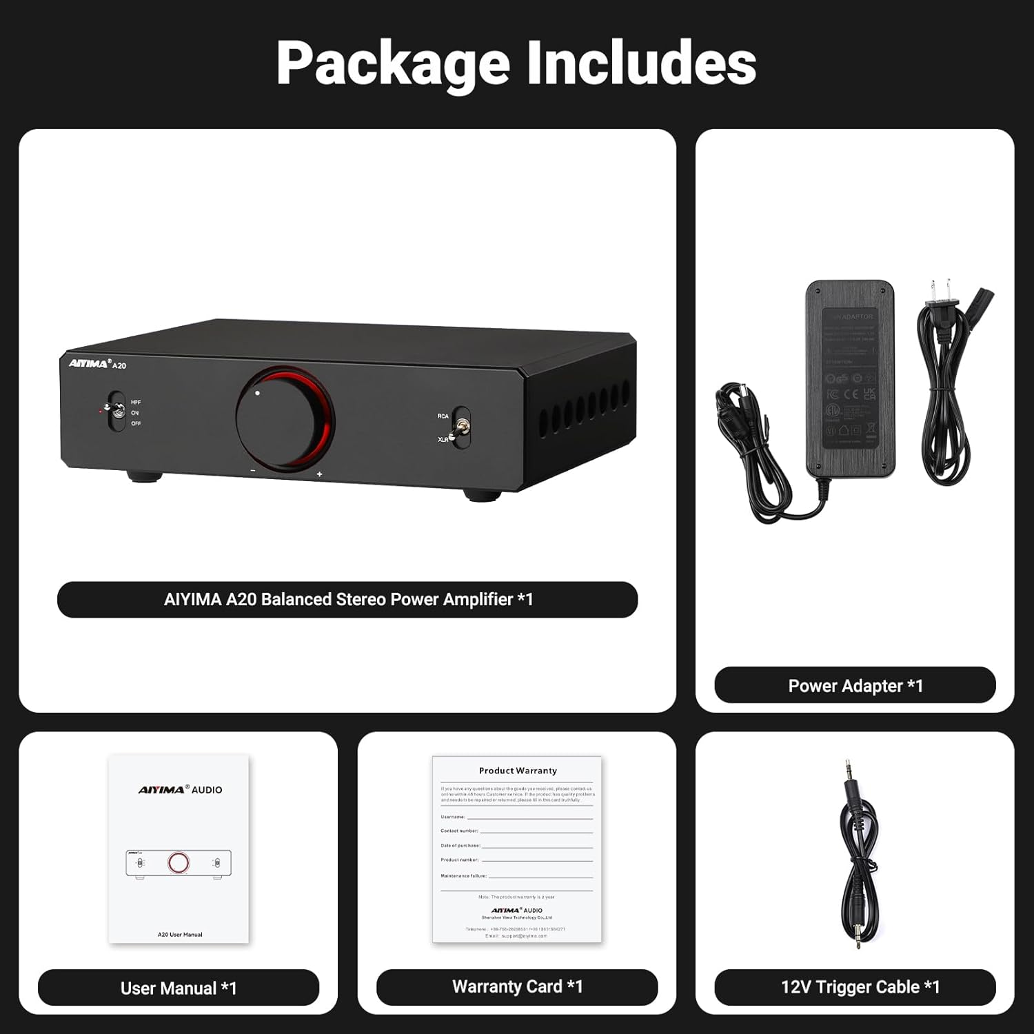 AIYIMA A20 2.1 Channel Power Amplifier,300Wx2 HiFi Fully Balanced Stereo Amp with Adjustable HPF&Sub Out,PFFB+TPA3255 Class D Amp,XLR/RCA Inputs,12V Trigger&Bypass Functions
