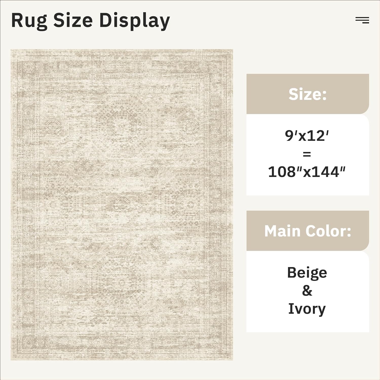 Soalmost 9x12 Area Rugs for Living Room, Non Slip Machine Washable Vintage Rugs, Low Pile Lightweight Large Rug for Bedroom, Dining Room, Home Office Beige