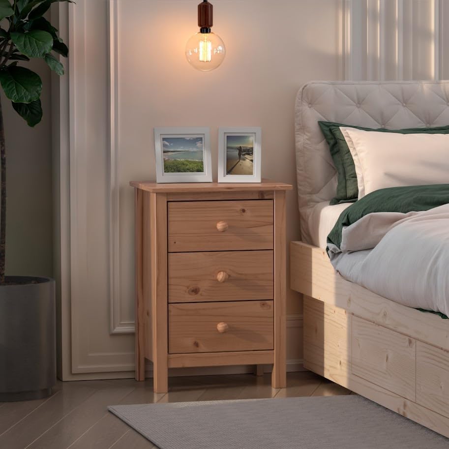 From the Tree Furniture Tall Nightstand with 3 Drawers - Solid Pine Wood Bedside Table with Spacious Storage & Sustainable Design - Honey Side Table for Bedroom Organization & Style