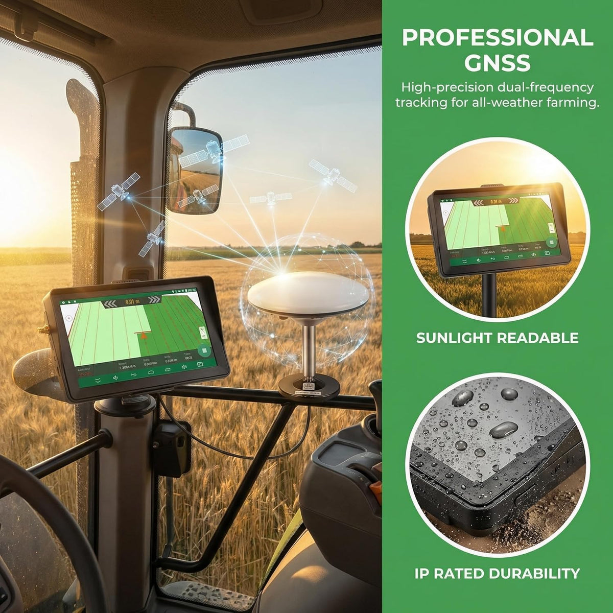 7-inch Tractor GPS Navigator for Agriculture, High-Accuracy GNSS Agricultural Navigator for Precision Farming – GPS Guidance System for Spraying, Plowing, and Sowing with Automatic Positioning