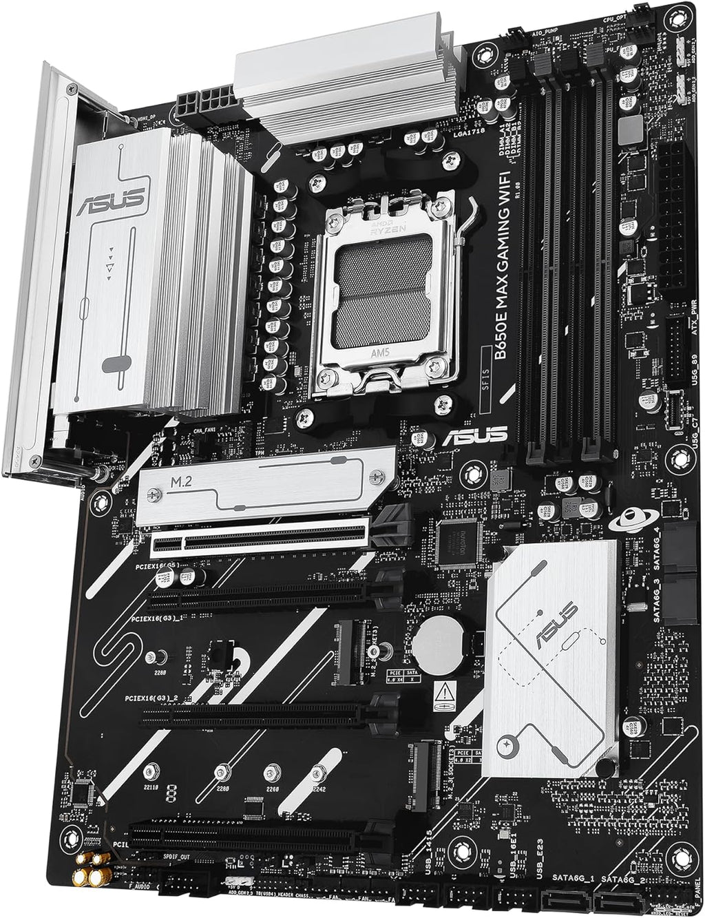ASUS B650E MAX Gaming WiFi AMD B650 ATX Motherboard, DDR5, PCIe 5.0 Ready, 3X M.2 Slots, Wi-Fi 6E, Realtek 2.5Gb Ethernet, DisplayPort, HDMI™, USB 10Gbps Type-A & Type-C®, BIOS Flashback™, Aura Sync