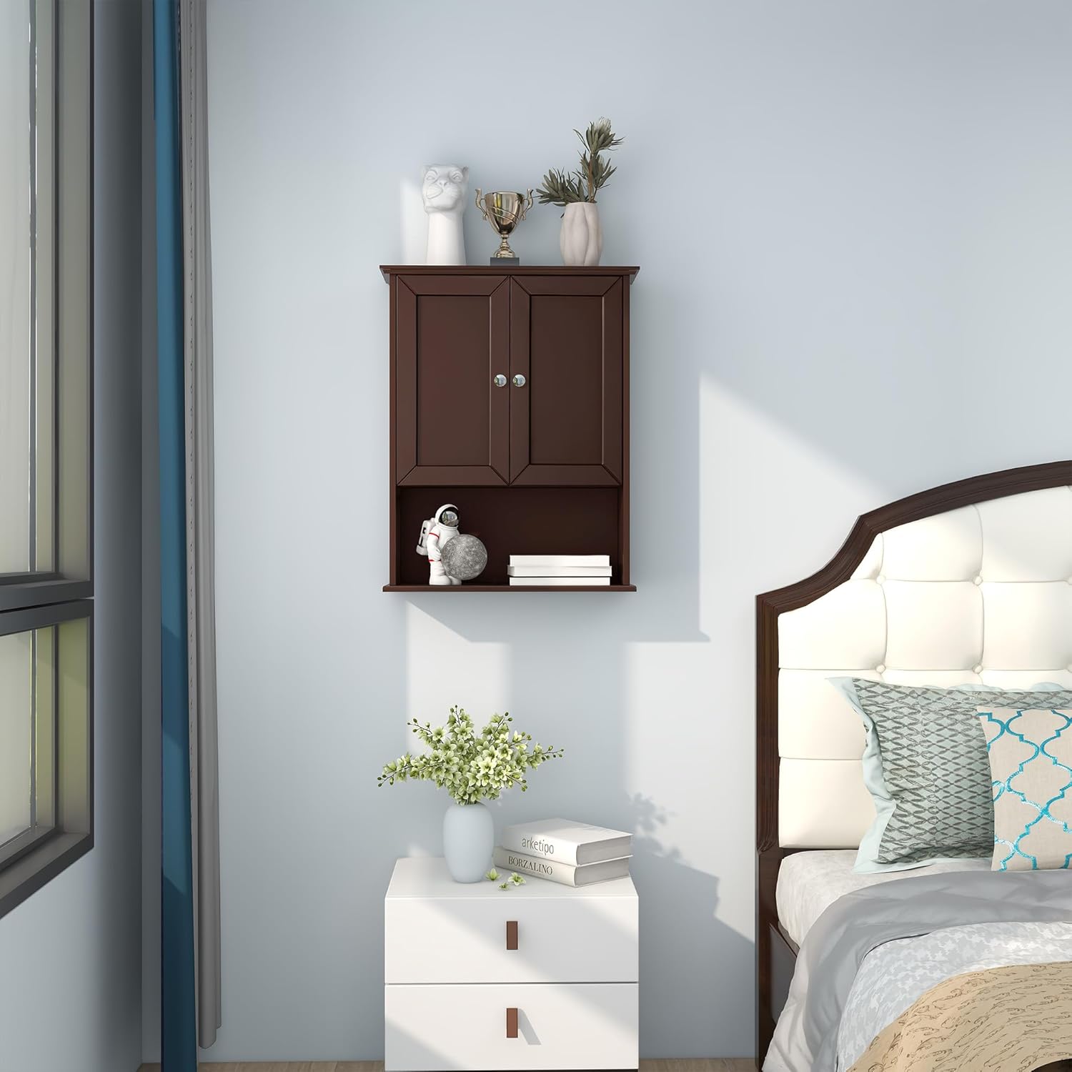 VANIRROR Bathroom Wall Cabinet Expresso Over Toilet Storage - 24x30 in Above Toilet Wood Medicine Cabinet with Adjustable Shelf & 2 Door Mounted Wall Cabinet