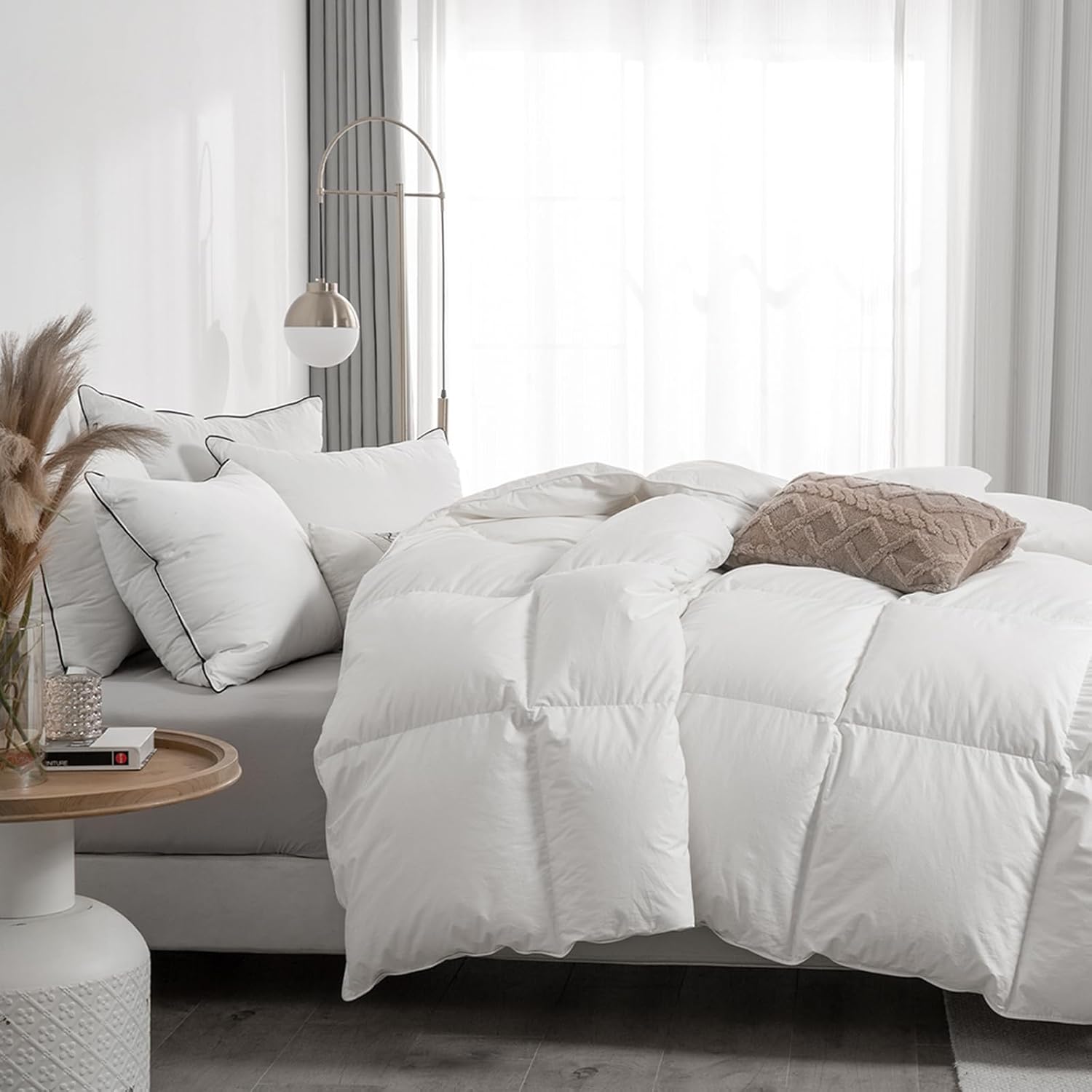 APSMILE Oversized King Feathers Down Comforter - Ultra Soft All Seasons 100% Organic Cotton Duvet Insert Medium Warm Quilted Bed Comforter with Corner Tabs (120x98, White)